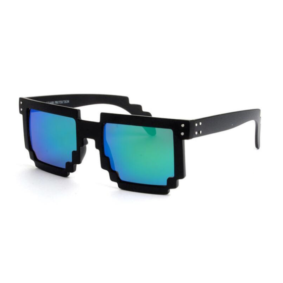 Festival pixel zwarte zonnebril met blauw-groen spiegelglazen "Pixvalley"